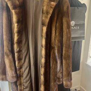 DENNIS BASSO Real Fur Full Length Hooded Fur Coat